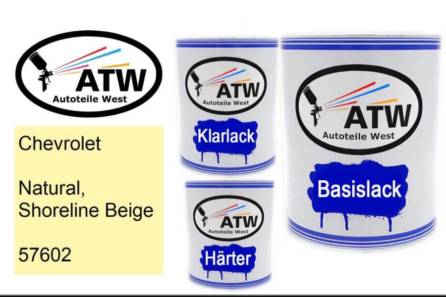 Chevrolet, Natural, Shoreline Beige, 57602: 1L Lackdose + 1L Klarlack + 500ml Härter - Set, von ATW Autoteile West.